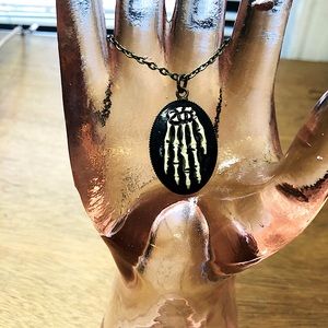 🌈3/$20 Handmade Handcrafted Gothic Skeleton Bone Hand Cameo Pendant